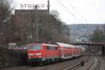 Die 111 158 zog am 11.3.12 einen RE durch Wuppertal-Sonnborn.