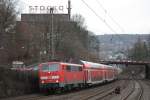 Die 111 158 zog am 11.3.12 einen RE durch Wuppertal-Sonnborn.