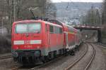 Die 111 126 schob am 11.3.12 einen RE durch Wuppertal-Sonnborn.