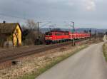 Die 111 159 und die 111 208 mit einem RE nach Nrnberg am 24.03.2012 unterwegs bei Plling.