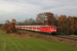 111 022 mit RE 79023 am 10.11.2012 bei Hilperting.