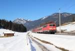 111 179-8 mit der RB 59509(Mnchen Hbf - Mittenwald) in Klais am 03.03.13