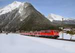 111 037 mit einer RB nach Innsbruck am 16.03.2013 bei Scharnitz.