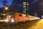 111 101-2 mit einem Leerpark beim Halt in Kln Messe/Deutz am 23.10.2013