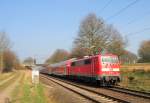 111 011-3 mit RE4,am 11.03.2014 auf dem Weg nach Dortmund. Hier auf der KBS 485 bei Km 26 Frelenberg (Übach-Palenberg) Nachschuß Mitzieher (Panning)