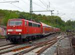   111 151-7 der DB Regio NRW fährt am 27.04.2014 mit dem RE 9 - Rhein-Sieg-Express (Aachen-Köln-Siegen) in den Bahnhof Betzdorf/Sieg ein.