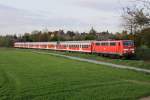 111 009-7 zieht einen RE4 Verstärker voon Düsseldorf nach Aachen bei Übach am 15.04.2014