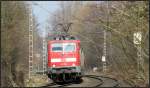 Die 111 156 im Gleisbogen bei Rimburg unweit von Übach Palenberg im März 2015 auf der Kbs 485. Am Haken der RE4 (Wupper Express).