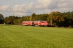 Der Re 15 von Emden nach Münster zwischen Rheine Mesum und Emsdetten. Ein Wagen fehlt in dieser Garnitur. 25.10.15