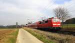 111 098-0 DB mit dem RE4 aus Düsseldorf-Hbf nach Aachen-Hbf und kommt aus Richtung Rheydt,Wickrath,Beckrath,Herrath,Erkelenz,Baal,Hückelhoven-Baal,Brachelen,,Lindern,Süggerrath,Geilenkirchen,Frelenberg,Zweibrüggen und hat  gerade eben in Übach-Palenberg  gehalten und fährt weiter in Richtung Finkenrath,Hofstadt,Herzogenrath, Kohlscheid,Richterich,Laurensberg,Aachen-West,Aachen-Schanz,Aachen-Hbf.
Aufgenommen von einen Weg in Rimburg im Wurmtal. 
Bei Sonne und Wolken am Mittag vom 12.3.2016. 