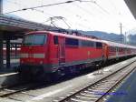 111 001-4 steht am 26.07.2007 mit der RB 5420 nach Mnchen Hbf in Innsbruck Hbf zur Abfahrt bereit.