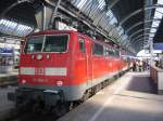 111 054 hat gerade den Regionalzug RE 4108 aus Konstanz nach Karlsruhe gebracht.