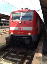 Statt der sonst üblichen 146.1 bespannte am 23.05.2014 111 160 den RE 30 von Kassel nach Frankfurt(Main) hier aufgenommen im Startbahnhof Kassel Hbf.