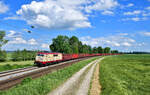 111 057 mit einem Güterzug am 06.06.2022 bei Langenisarhofen.