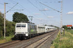 RailAdventure 111 215 mit der �berf�hrung eines ICE f�r �gypten, V�hrum, 23.06.2026 (Aufnahme vom Bahnsteigende aus)