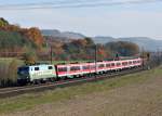 111 039  Mit der Bahn in die Berge  mit RE nach Frankfurt am 06.11.11 bei Harrbach   