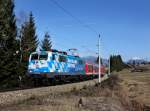 Die 111 017 mit einer RB nach Mittenwald am 04.04.2013 unterwegs bei Schmalenseehhe.