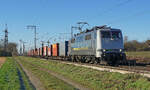 RailAdventure Lokomotive 111 082-4 im Ukraine Look am 08.02.2023 in Mönchengladbach.