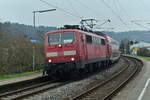 111 191 mit dem RE8 Ersatzzug  in Herbolzheim  bei    der Durchfahrt gen Stuttgart Hbf.