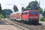 GREVEN (Kreis Steinfurt), 06.07.2013, 111 146-7 als RE 7 nach Krefeld Hbf bei der Ausfahrt aus dem Bahnhof Greven
