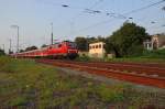 111 101-2 mit RE4 Verstärkerzug nach Aachen verlässt Rheydt Hbf am Donnerstag den 29.8.2013