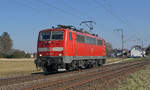 Lokomotive 111 168-1 als Lz am 01.03.2023 in Mönchengladbach.