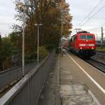 111 080 DB kommt die Kohlscheider-Rampe hoch aus Richtung Neuss,Herzogenrath mit dem RE4 aus Dortmund-Hbf nach Aachen-Hbf und fährt durch Kohlscheid in Richtung