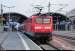 Nachschuss auf 112 157 der Elbe-Saale-Bahn (DB Regio Südost) als RE 16331 (RE30) von Magdeburg Hbf, der seinen Endbahnhof Halle(Saale)Hbf auf Gleis 10 E-G im Abendlicht erreicht.