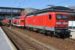 112 124 fährt am 19.4.2019 mit dem RE3 (RE3347)	von Schwedt(Oder) nach Lutherstadt Wittenberg Hauptbahnhof in Berlin Gesundbrunnen ein.