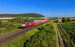 112 139 mit einem Ersatzzug am 07.07.2023 bei Treuchtlingen.