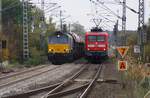 Parallelfahrt | Ducherow | Oktober 2020 | DB 112 113 | Class 66 | 266 xxx