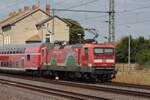 Am 15.07.2026 schob 112 108 ihren RE3 nach Stralsund aus dem Bahnhof Z�rnigall.