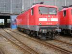 E-Lok der Baureihe 112 im Bahnbetriebswerk in Cottbus
