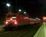 Am Gleis 1 steht bereit 112 188 mit dem RE2 von Cottbus nach Rathenow.