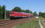 112 183 war am 28.06.2011 mit den  Umleiter-RE2  (Cottbus - Berlin Hbf) hier in Lindthal unterwegs.