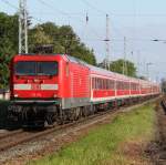 112 115-1 mit Sonderzug 2670 von Warnem�nde nach Berlin Gesundbrunnen bei der Durchfahrt im Bahnhof Rostock-Bramow.17.06.2012 
