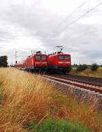 Klassentreffen! Bei Allerheiligen treffen sich die die Schwesterloks 112 164 auf dem Weg nach Rheine und die 112 137 nach Krefeld auf der Kbs 495 w�hrend sie ihre RE7 Z�ge f�rdern.