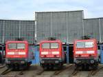 112 107-8; 114 018-5; 143 642-7 vor dem Lokschuppen in der DB Regio Werkstatt Nordost in Cottbus am 16.09.2006 Tag der Fahrg�ste