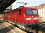 112 111 wartet am 03.07.2014 als Schublok für den RE1 nach Brandenburg im Bhf.