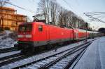 Hier 112 162-3 mit einem RE70 (RE21004) von Hamburg Hbf. nach Kiel Hbf., bei der Einfahrt am 24.2.2016 in Kiel Hbf. 