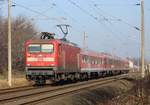 112 157 mit N- und Modus-Wagen als RB 77 am 15.02.2017 in Neumünster.