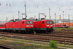 Zwei Kreuzfahrerlokomotiven, 112 187 und 114 005, warten am 01.09.2017 in BerlinLichtenberg auf ihre Rückfahrt nach Warnemünde.