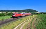 112 159 mit einem Ersatzzug am 07.07.2023 bei Treuchtlingen.