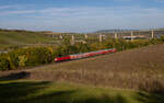 WFL 112 131 zieht ihren RE 80 Ersatzzug aus Treuchtlingen nach Würzburg nahe Marktbreit durch Weinfranken.