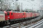 Lokzug DB 114 010-2, 114 040-9, 112 166-4, 112 149-0, 120 208-4, 120 207-6, 120 206-8, 112 103-7 120 203-5, 120 202-7 in Wuppertal nach Opladen, Januar 2026.