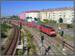 Aus Richtung Pankow nhert sich 112 133 mit RE33109 (RE5) Rostock Hbf - Lutherstadt Wittenberg dem Bf Berlin Gesundbrunnen.