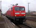 RE 93510 Oranienburg-Stralsund mit der 112 187,am 09.März 2018,beim Halt in Grimmen.