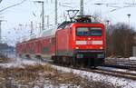 Ein Hauch Winter - DB 112 107 mit RE 3 Abfahrt aus Anklam am 15.01.2021