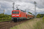 DB Regio 112 107 mit frischen Drehgestellen, am 30.05.2022 mit dem RE3 Stralsund - Berlin.