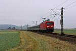WEE 112 189-6 erreicht den Bahnhof Möttingen mit dem RB89-Ersatzzug von Donauwörth nach Aalen. (04.03.2023)